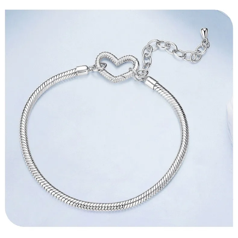 Sterling silver simple love basic bracelet with one heart charm, BSB213 colour, electroplated finish