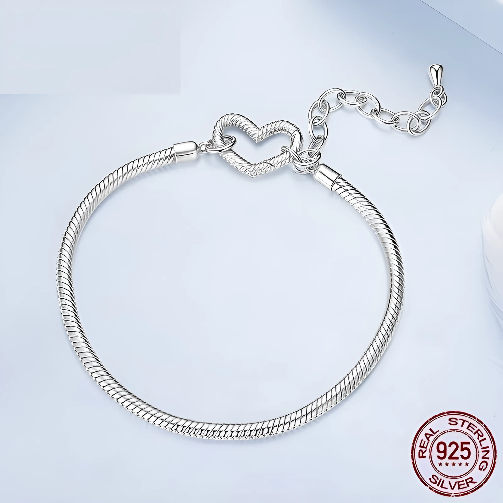 Sterling silver simple love basic bracelet with one heart charm, BSB213 colour, electroplated finish