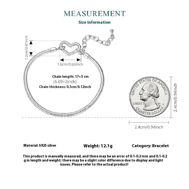 Sterling silver simple love basic bracelet with one heart charm, BSB213 colour, electroplated finish