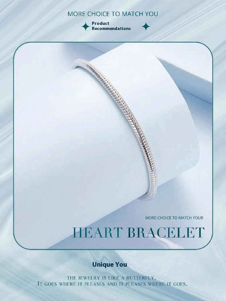 Sterling silver simple love basic bracelet with one heart charm, BSB213 colour, electroplated finish