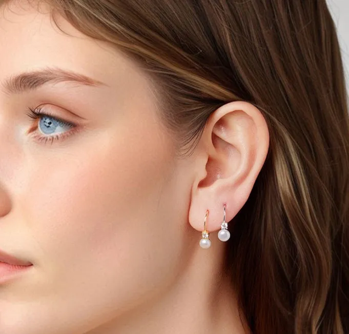 Original Generous Pearl Moissanite Spring Earrings for Women Silver Electroplated Gold Silver