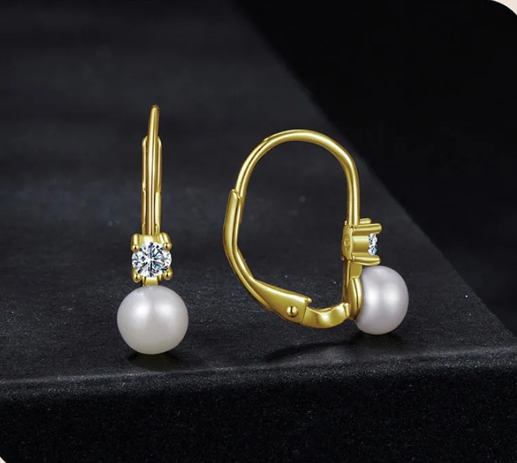 Original Generous Pearl Moissanite Spring Earrings for Women Silver Electroplated Gold Silver