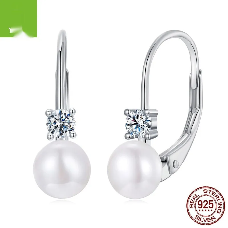 Original Generous Pearl Moissanite Spring Earrings for Women Silver Electroplated Gold Silver