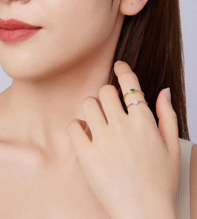 Small simple heart shape stackable ring for women in electroplated silver or gold, sizes 6 to 8
