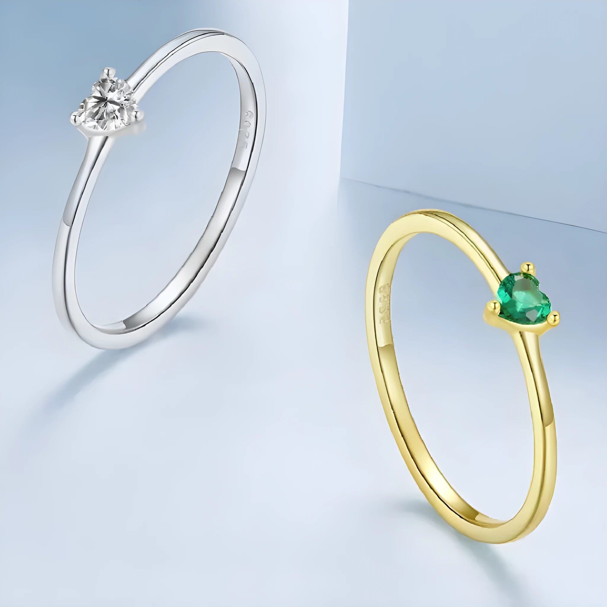 Small simple heart shape stackable ring for women in electroplated silver or gold, sizes 6 to 8