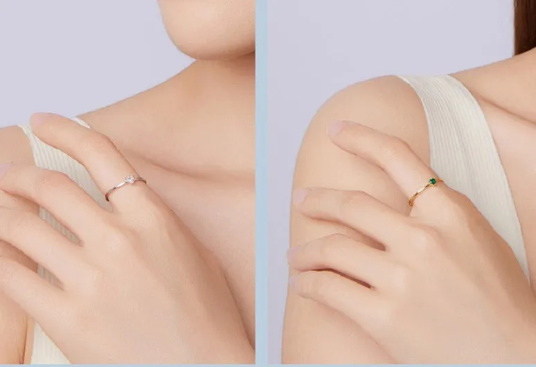 Small simple heart shape stackable ring for women in electroplated silver or gold, sizes 6 to 8