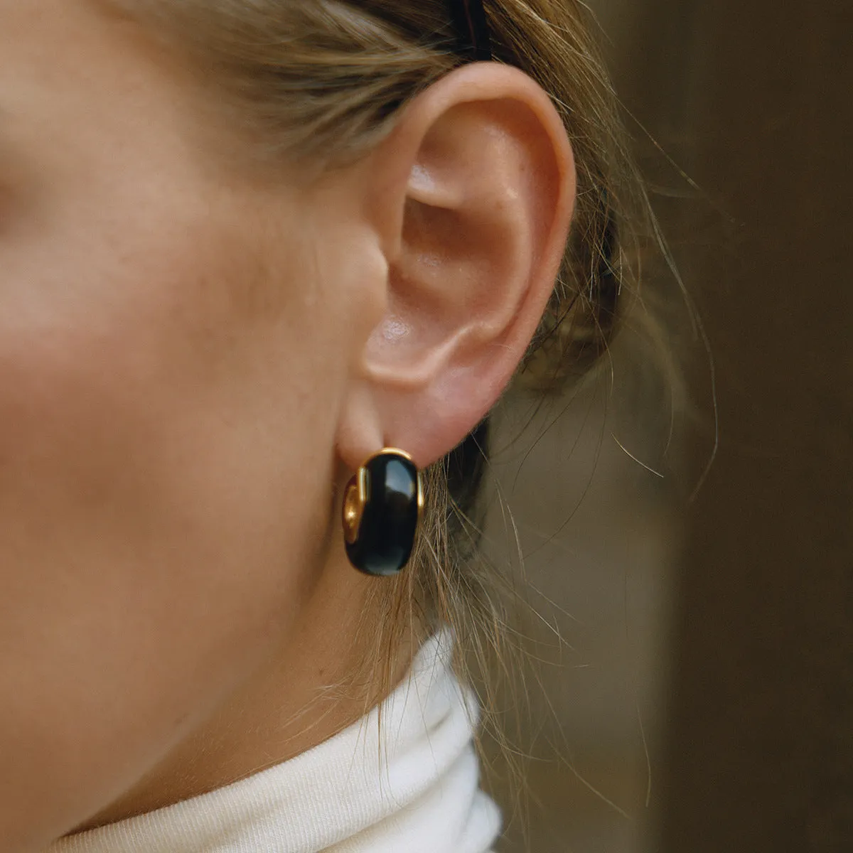 Stainless steel resin geometric ring stud earrings black bronze light luxury women