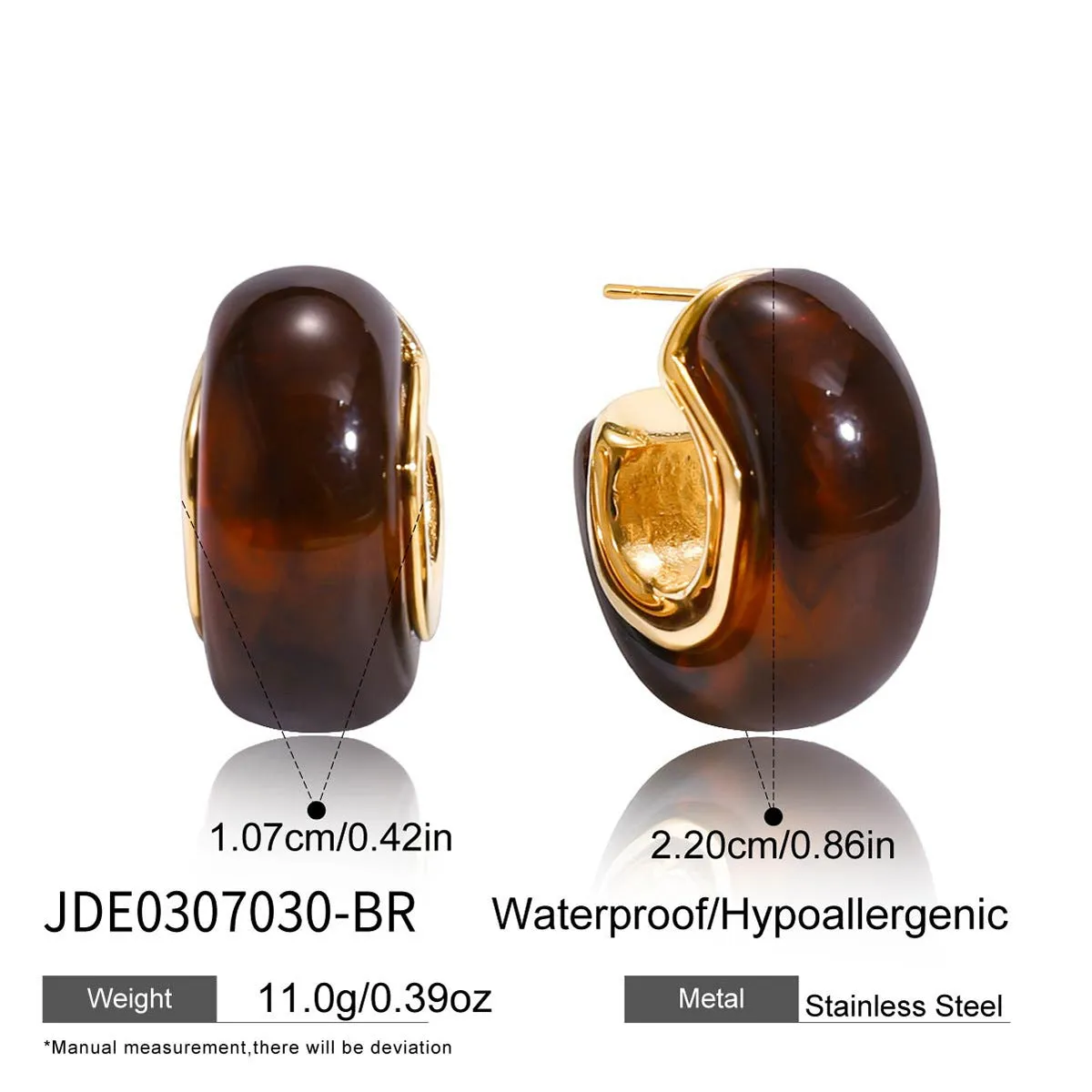 Stainless steel resin geometric ring stud earrings black bronze light luxury women
