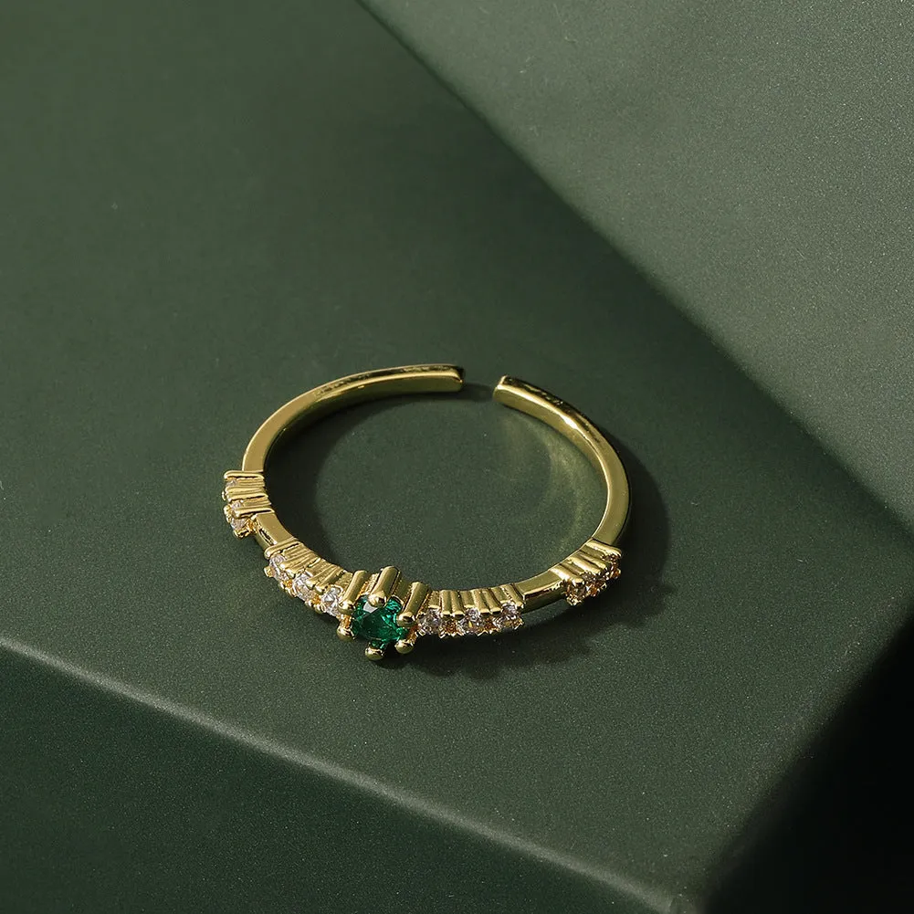 Women's copper micro-inlaid petal ring with adjustable opening in rose pink and green colours