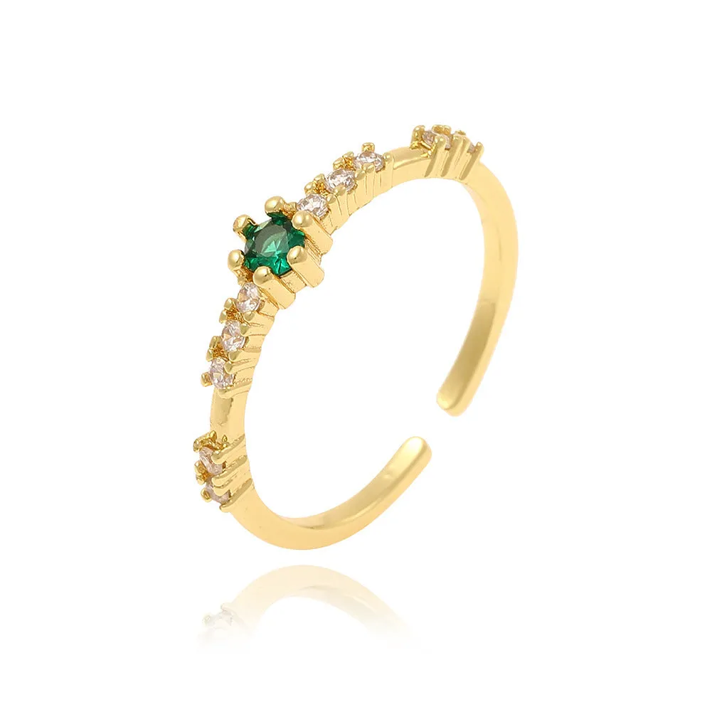 Women's copper micro-inlaid petal ring with adjustable opening in rose pink and green colours