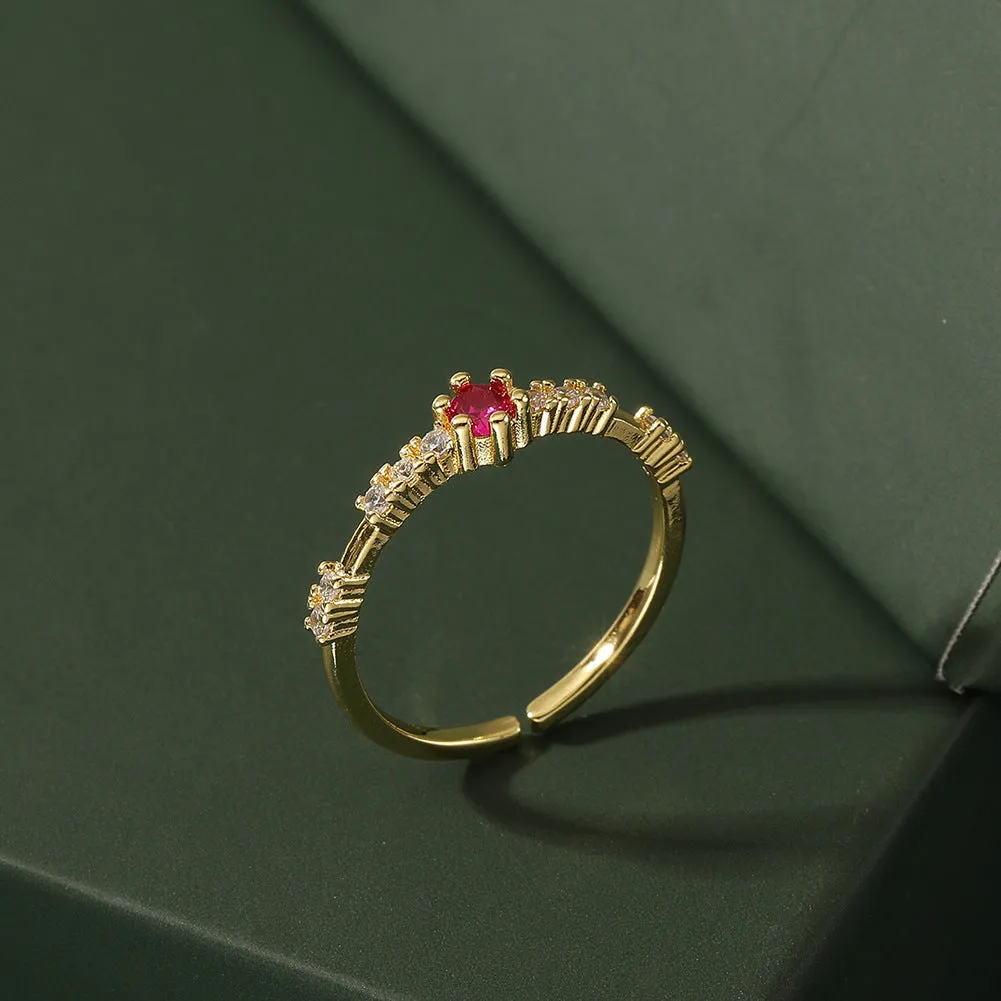 Women's copper micro-inlaid petal ring with adjustable opening in rose pink and green colours