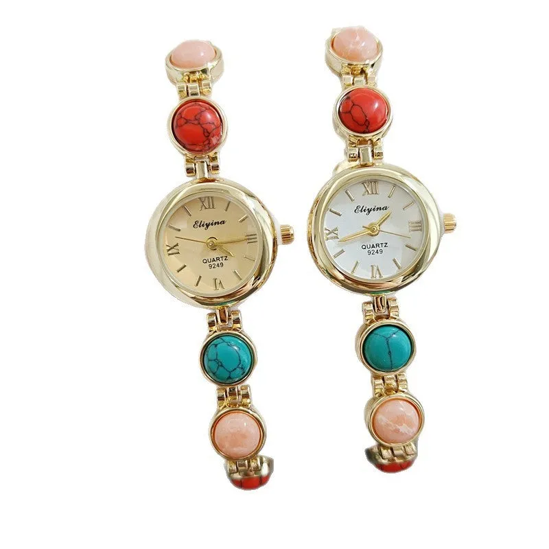 Women's Chinese style watch with thin 8mm case and gold or white dial options