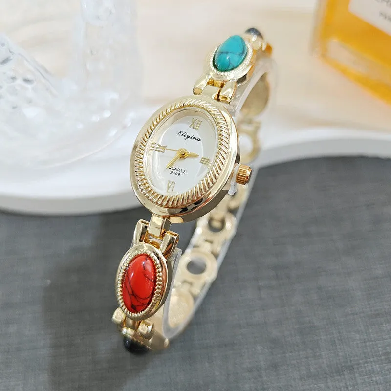 Women's Chinese style watch with thin 8mm case and gold or white dial options