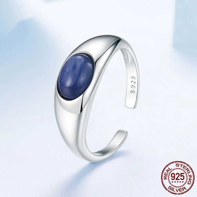 S925 sterling silver blue crystal open ring adjustable opening for women finish BSR703-E