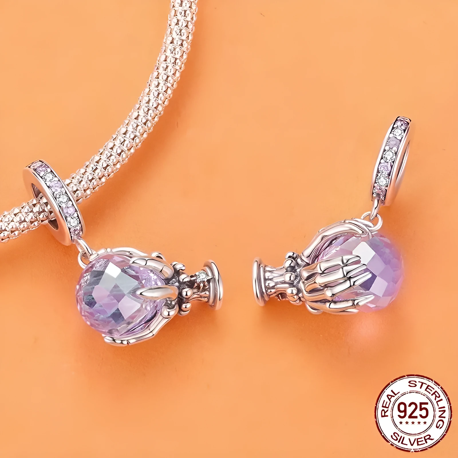 Halloween magic crystal pendant bead in 925 silver with crystal inlay, 2.4x1.4cm size