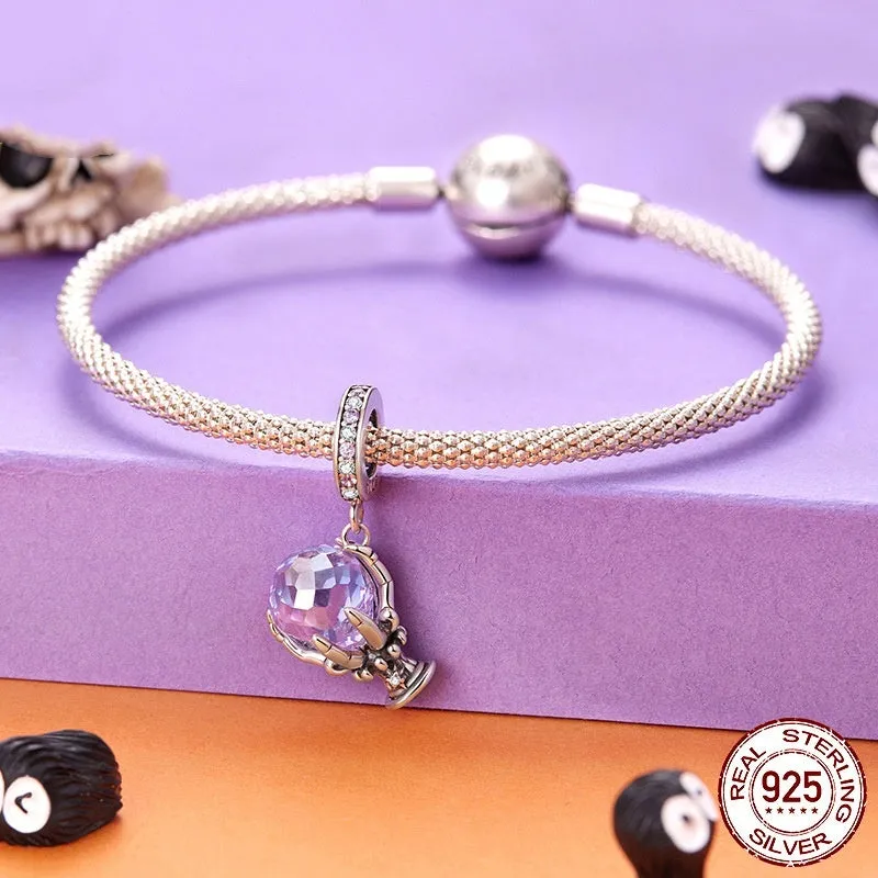Halloween magic crystal pendant bead in 925 silver with crystal inlay, 2.4x1.4cm size