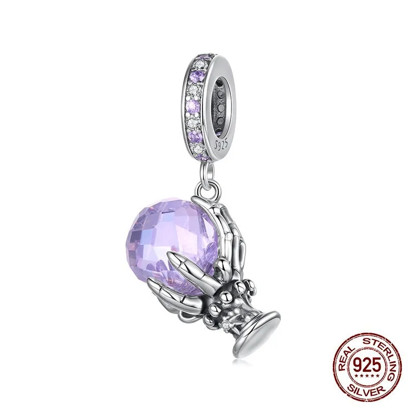Halloween magic crystal pendant bead in 925 silver with crystal inlay, 2.4x1.4cm size