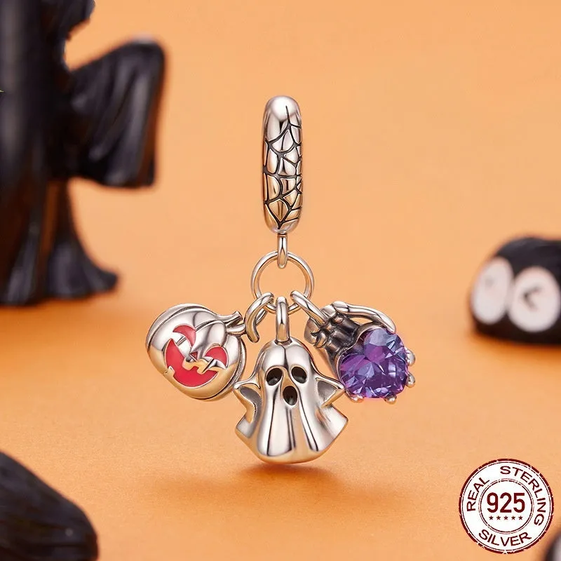 925 sterling silver Halloween ghost three-in-one pendant bead with dripping oil finish SCC3180 colour 2.2cm height