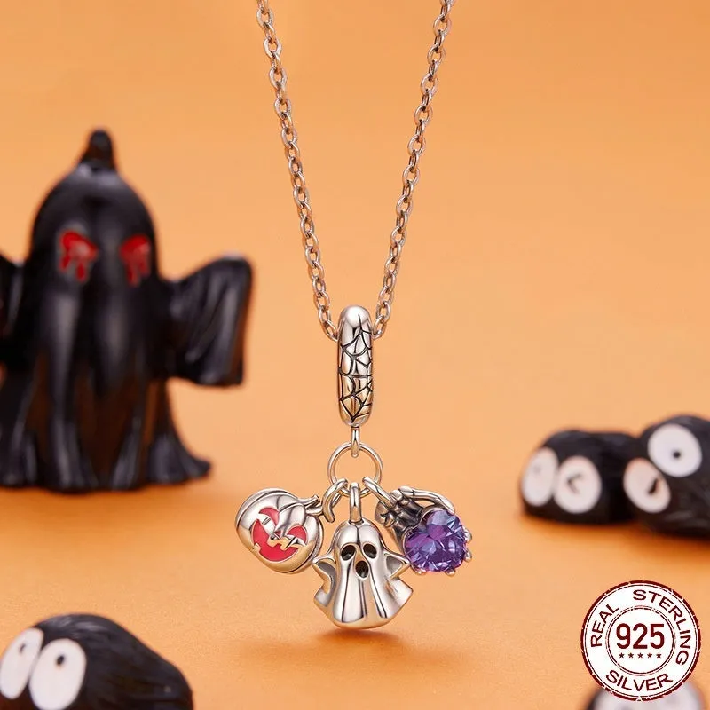 925 sterling silver Halloween ghost three-in-one pendant bead with dripping oil finish SCC3180 colour 2.2cm height