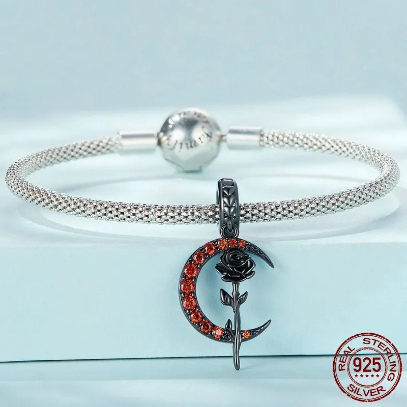 925 sterling silver Moon Rose DIY pendant bead on white background showing 3cm height and rose motif
