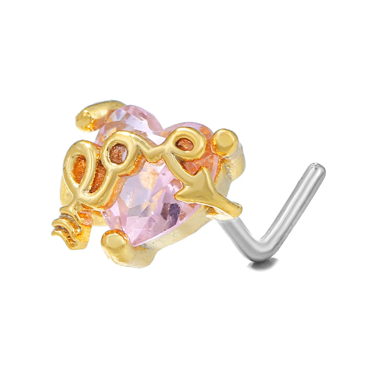 Geometric zircon nose stud with 18K gold plating on brass base, multiple colour options available