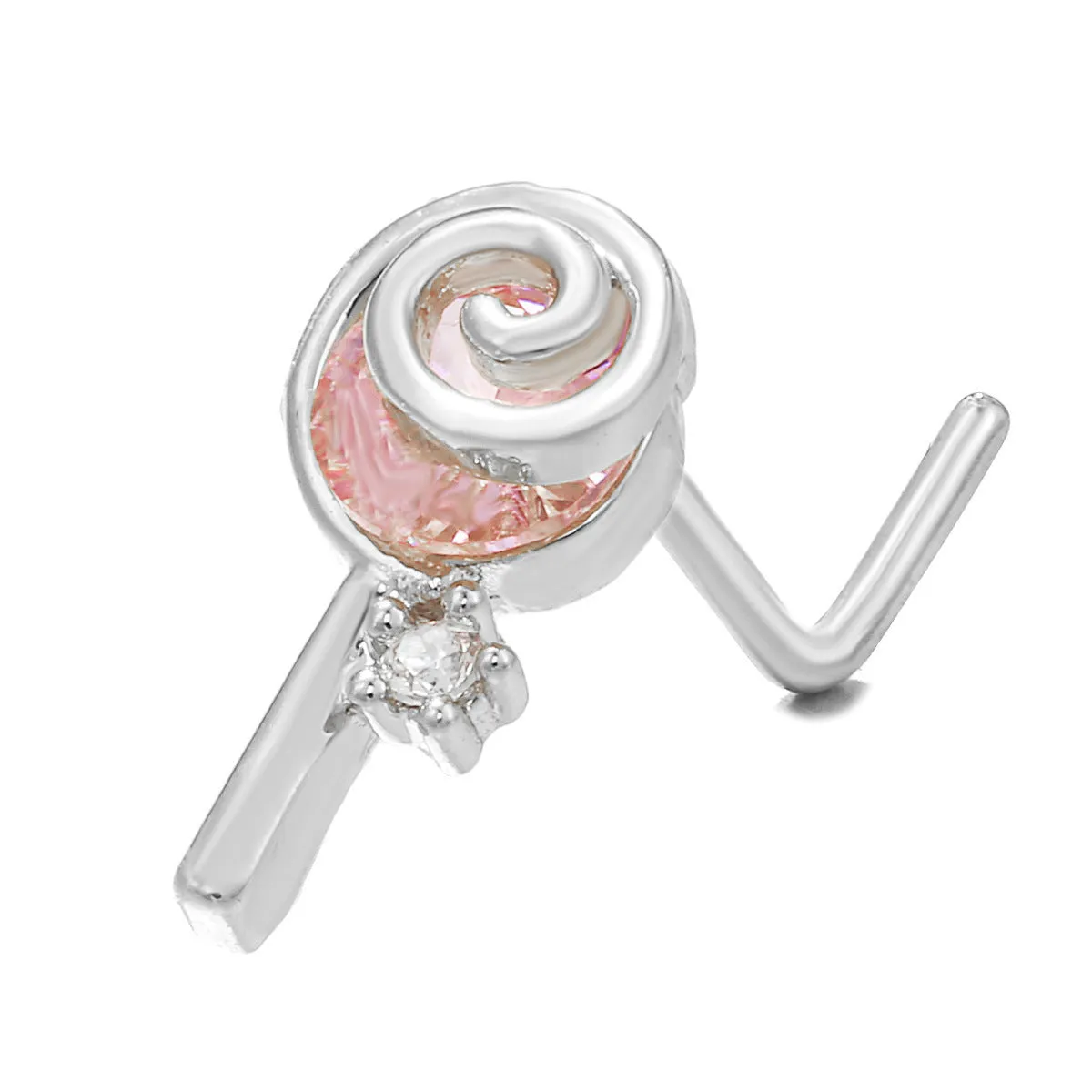 Geometric zircon nose stud with 18K gold plating on brass base, multiple colour options available