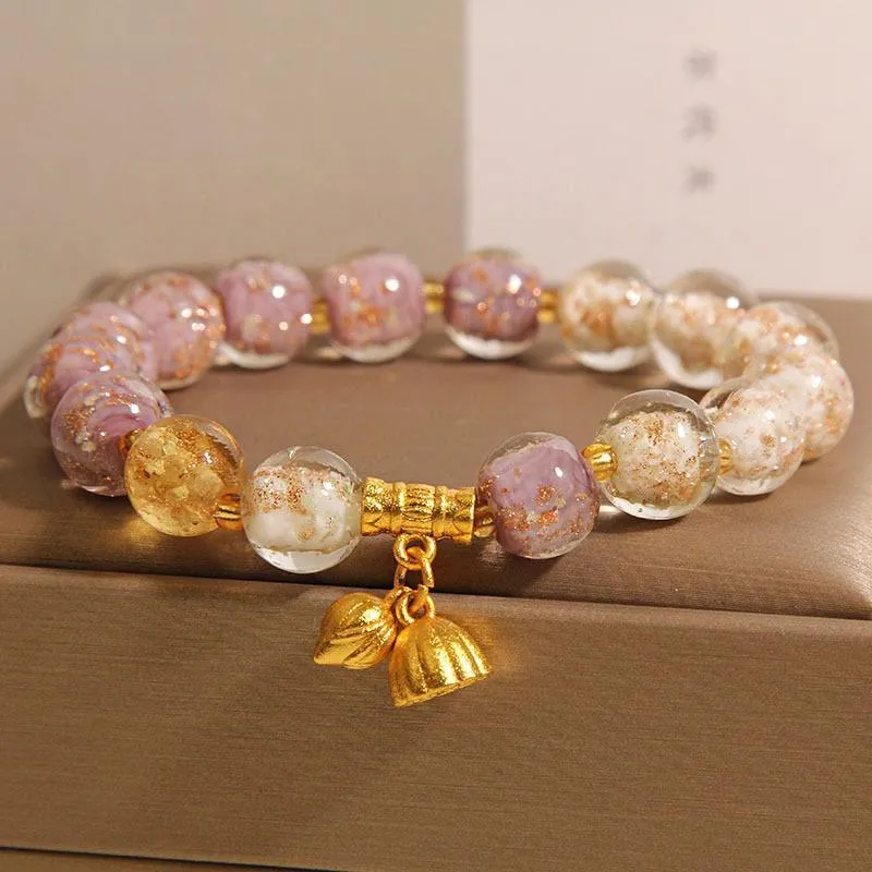 New Chinese style purple luminous glazed crystal bracelet for women, fresh sweet style