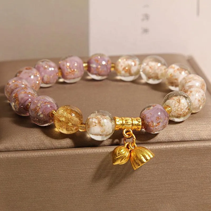 New Chinese style purple luminous glazed crystal bracelet for women, fresh sweet style