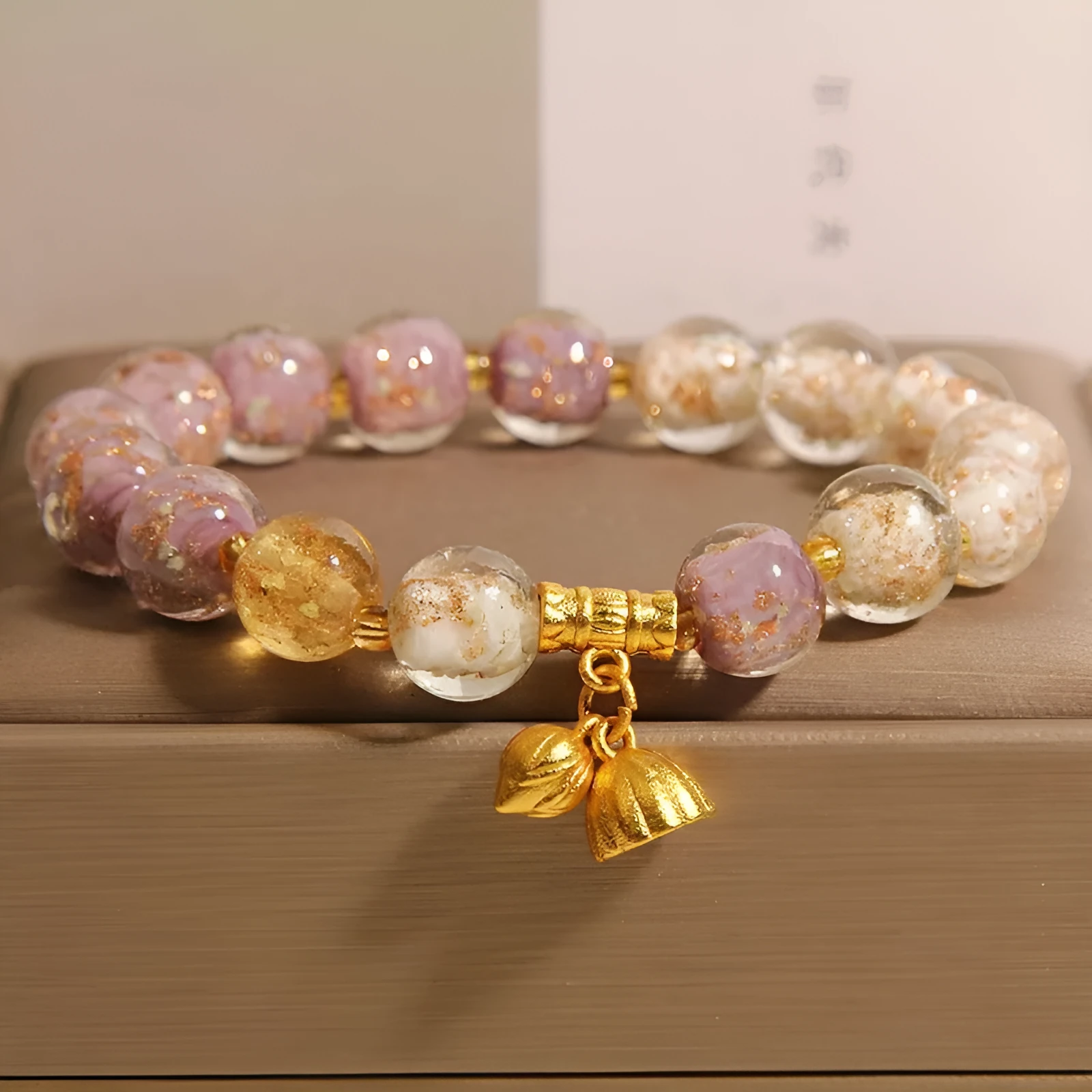 New Chinese style purple luminous glazed crystal bracelet for women, fresh sweet style