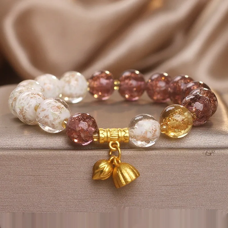 New Chinese style purple luminous glazed crystal bracelet for women, fresh sweet style