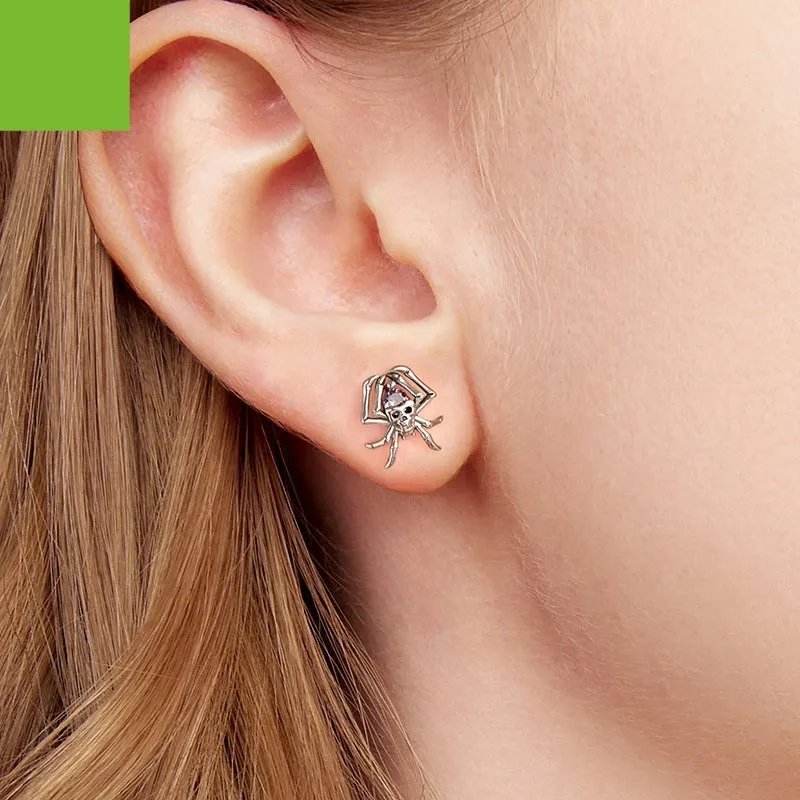 Halloween skull spider stud earrings S925 sterling silver with zircon inlay for women