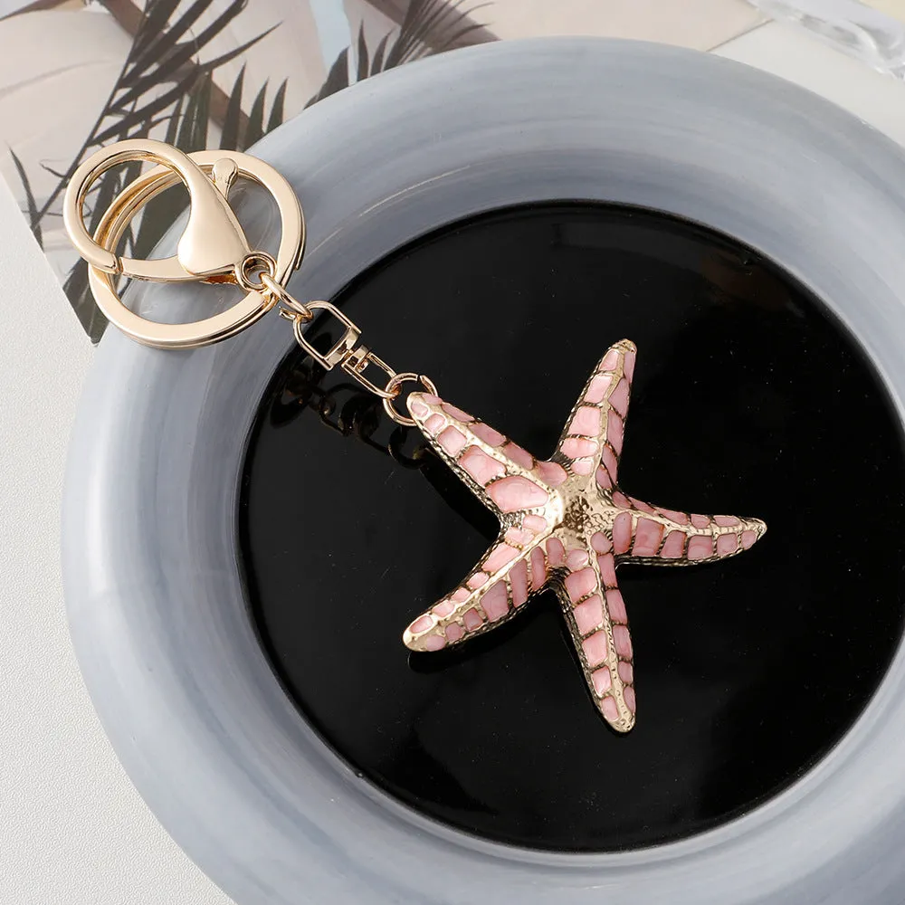 Ocean Series starfish shell keychain with electroplated finish in blue pink and purple colours