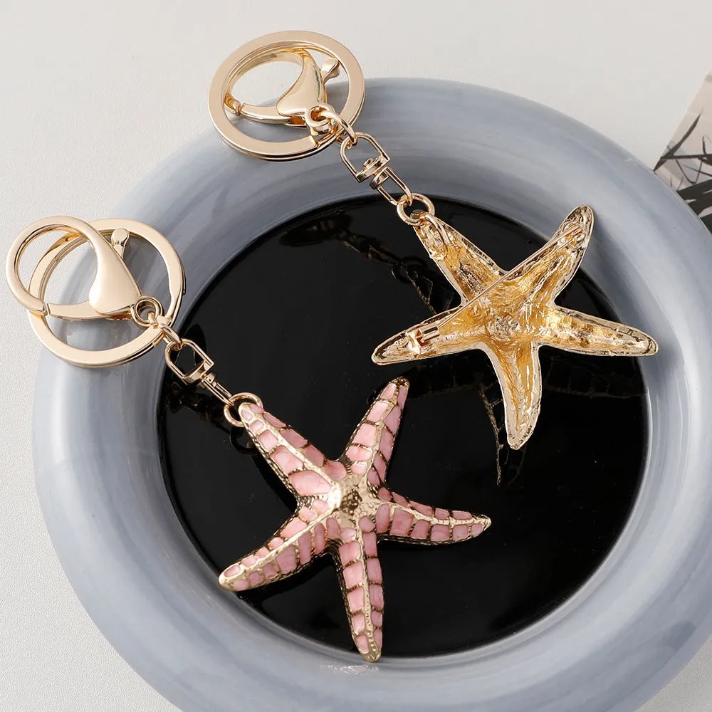 Ocean Series starfish shell keychain with electroplated finish in blue pink and purple colours
