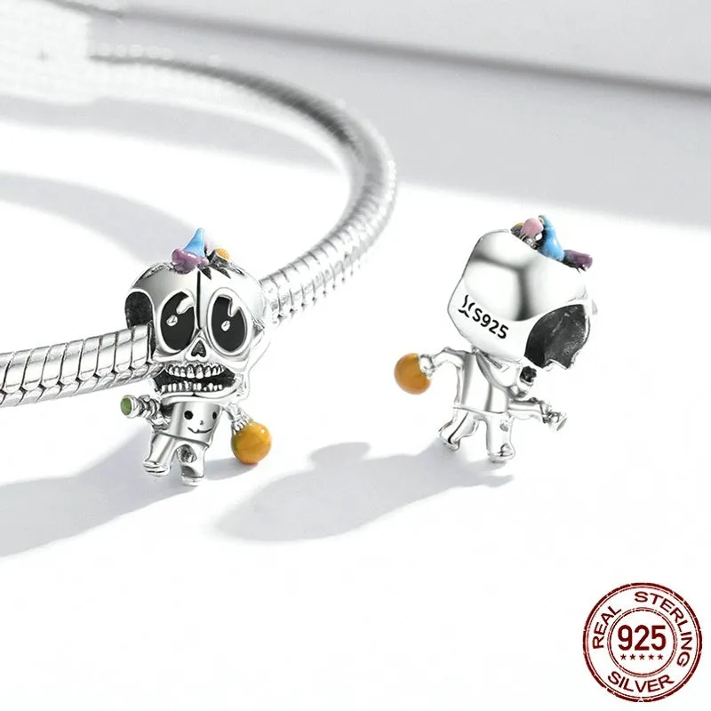 Single 925 silver skull bead with dripping oil finish, 1.4cm height, 1cm width, 0.45cm aperture