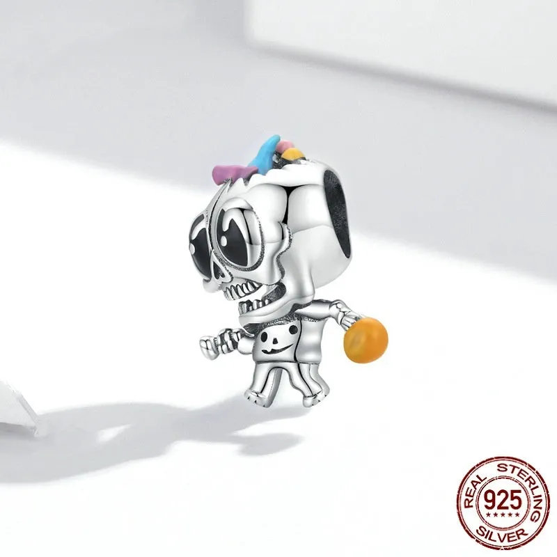 Single 925 silver skull bead with dripping oil finish, 1.4cm height, 1cm width, 0.45cm aperture