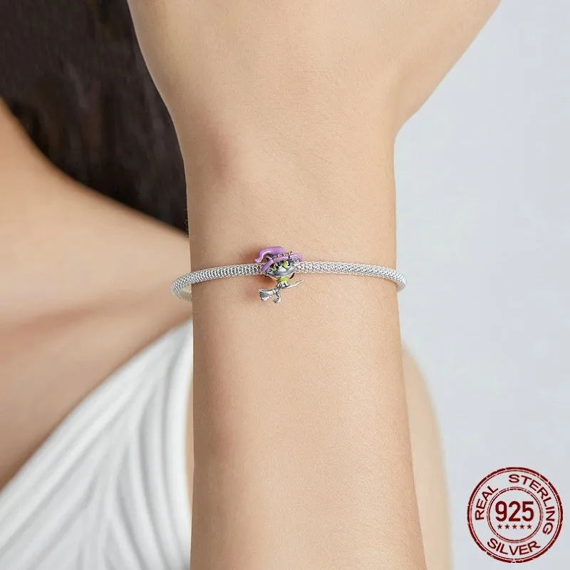 925 silver Halloween cat bead charm 1.4cm by 1.4cm with 0.45cm hole on white background