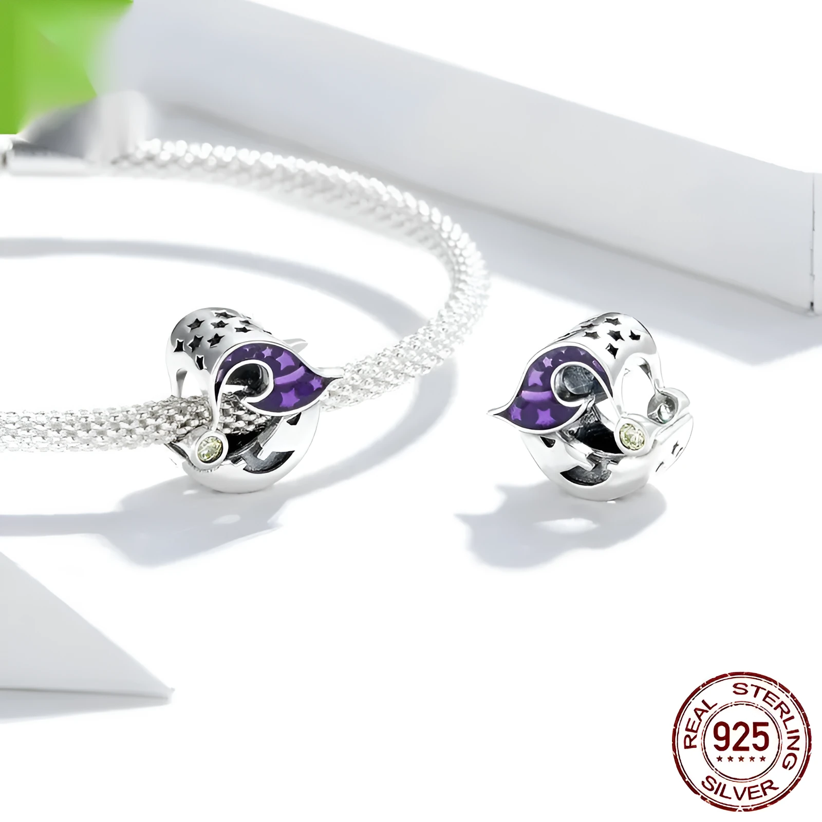 925 silver pendant bead with dripping oil moon design on white background