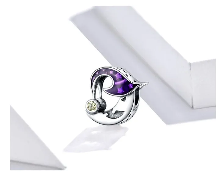 925 silver pendant bead with dripping oil moon design on white background