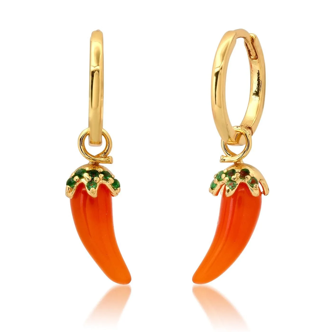 Copper electroplated earrings with detailed carrot, orange, blueberry, chilli, lemon, olive, and peach fruit vegetable designs.