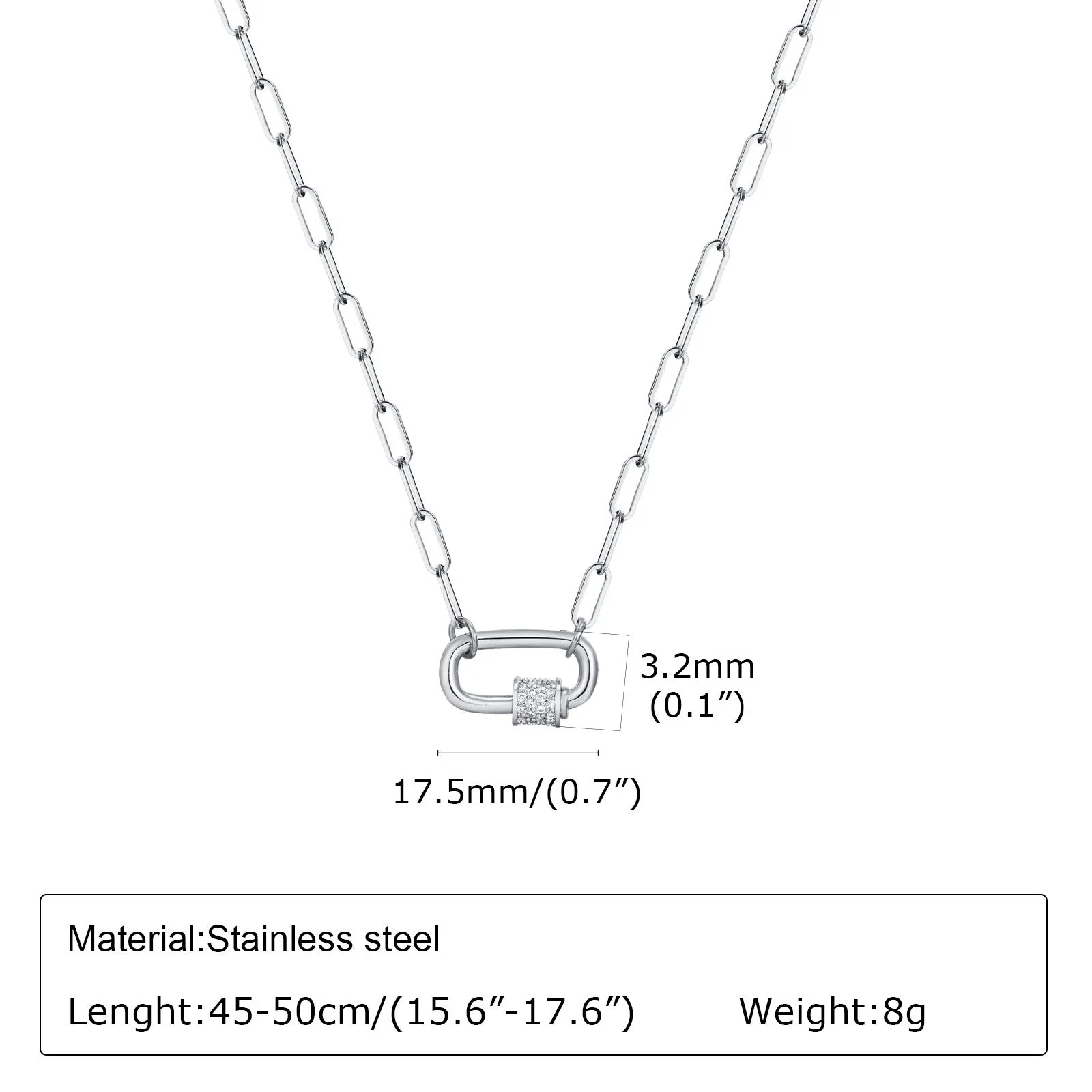 Gold electroplated stainless steel small square chain necklace with oval zircon pendant on a light background