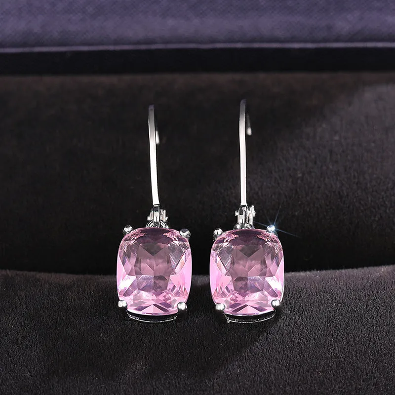 Simple zircon earrings European American geometric copper electroplated earrings in sea blue colour