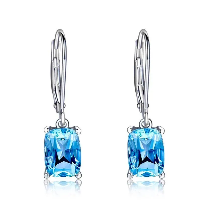 Simple zircon earrings European American geometric copper electroplated earrings in sea blue colour