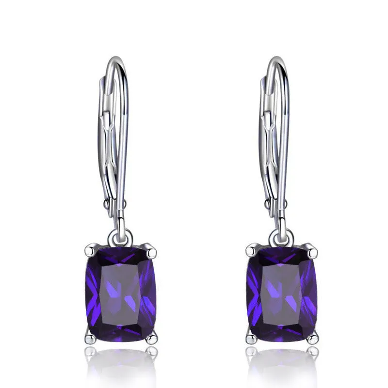 Simple zircon earrings European American geometric copper electroplated earrings in sea blue colour