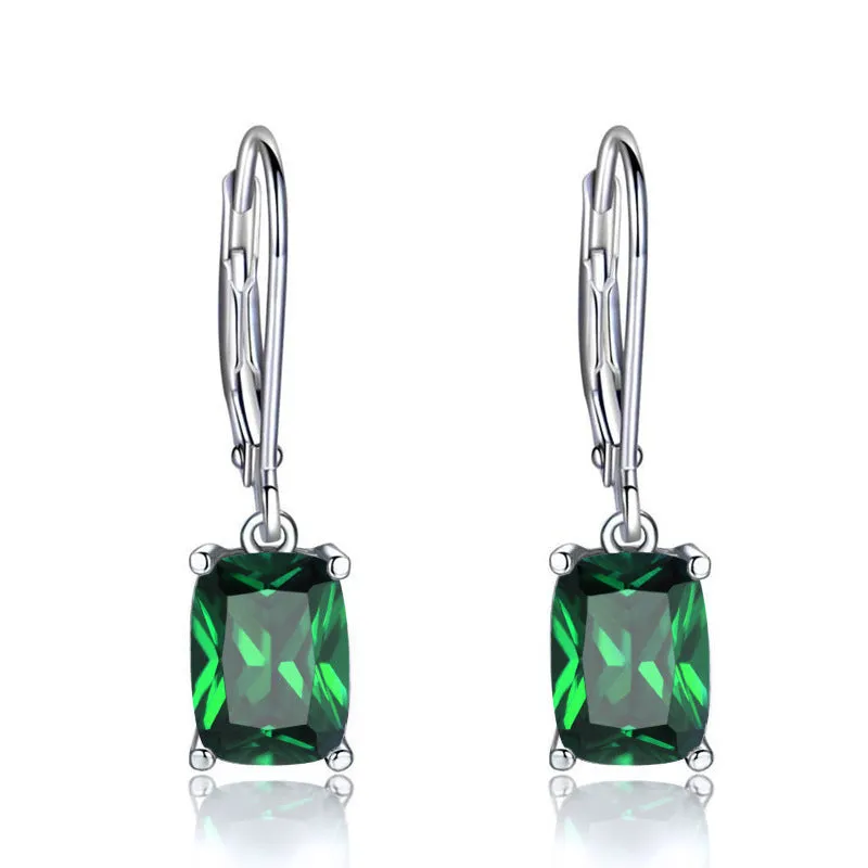 Simple zircon earrings European American geometric copper electroplated earrings in sea blue colour