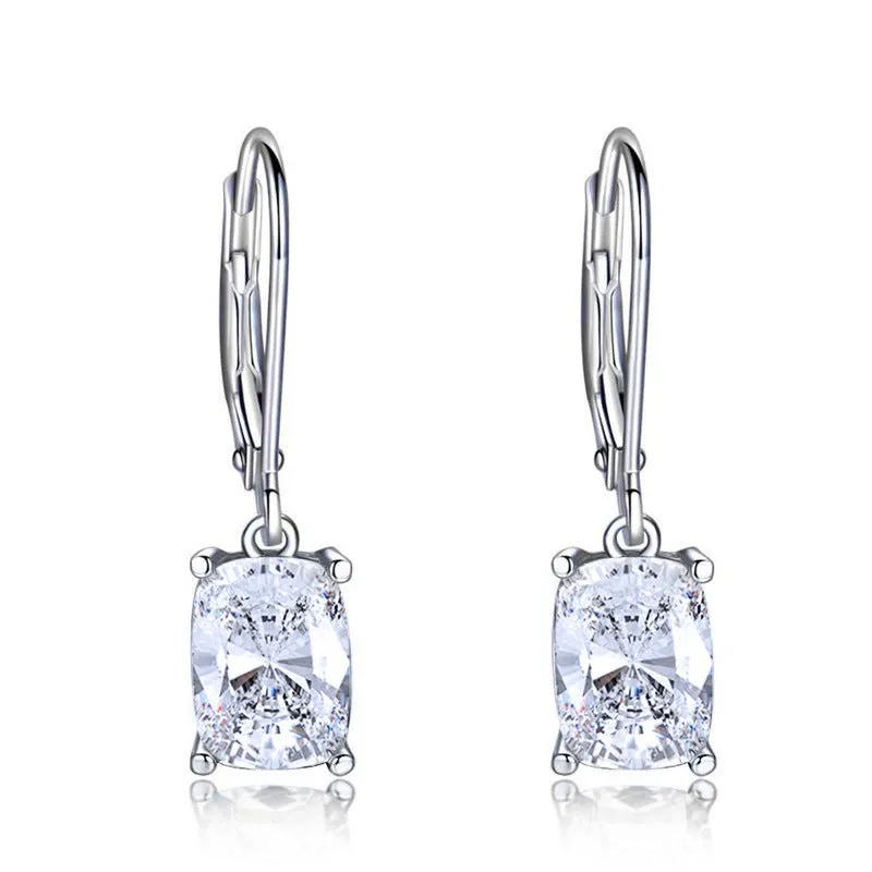 Simple zircon earrings European American geometric copper electroplated earrings in sea blue colour