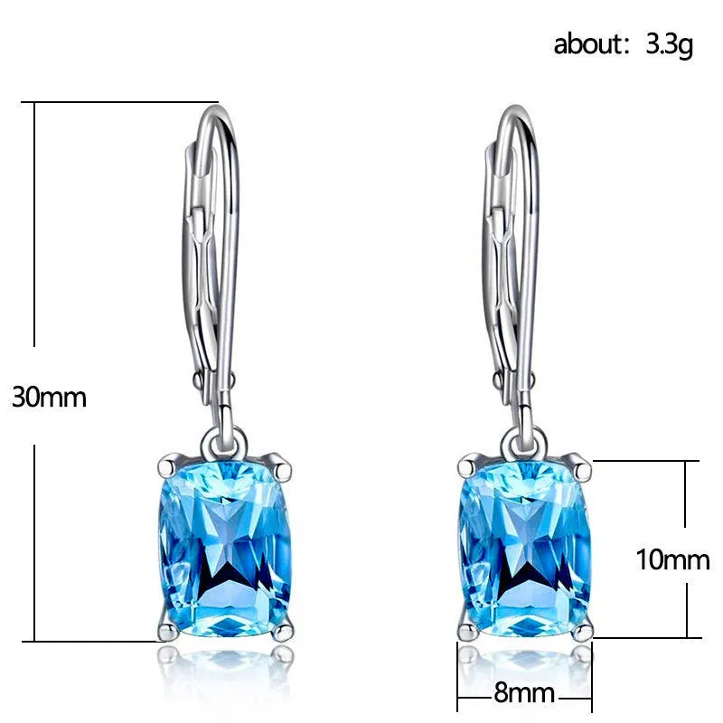 Simple zircon earrings European American geometric copper electroplated earrings in sea blue colour