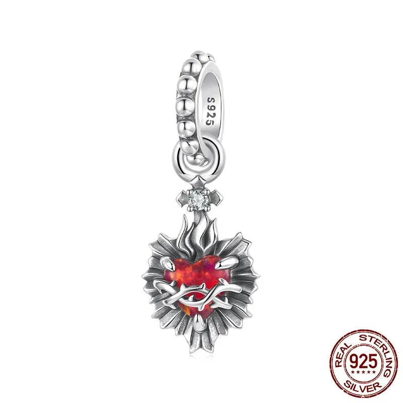925 sterling silver vintage cross love heart pendant bead 2.3x0.9cm aperture 0.45cm