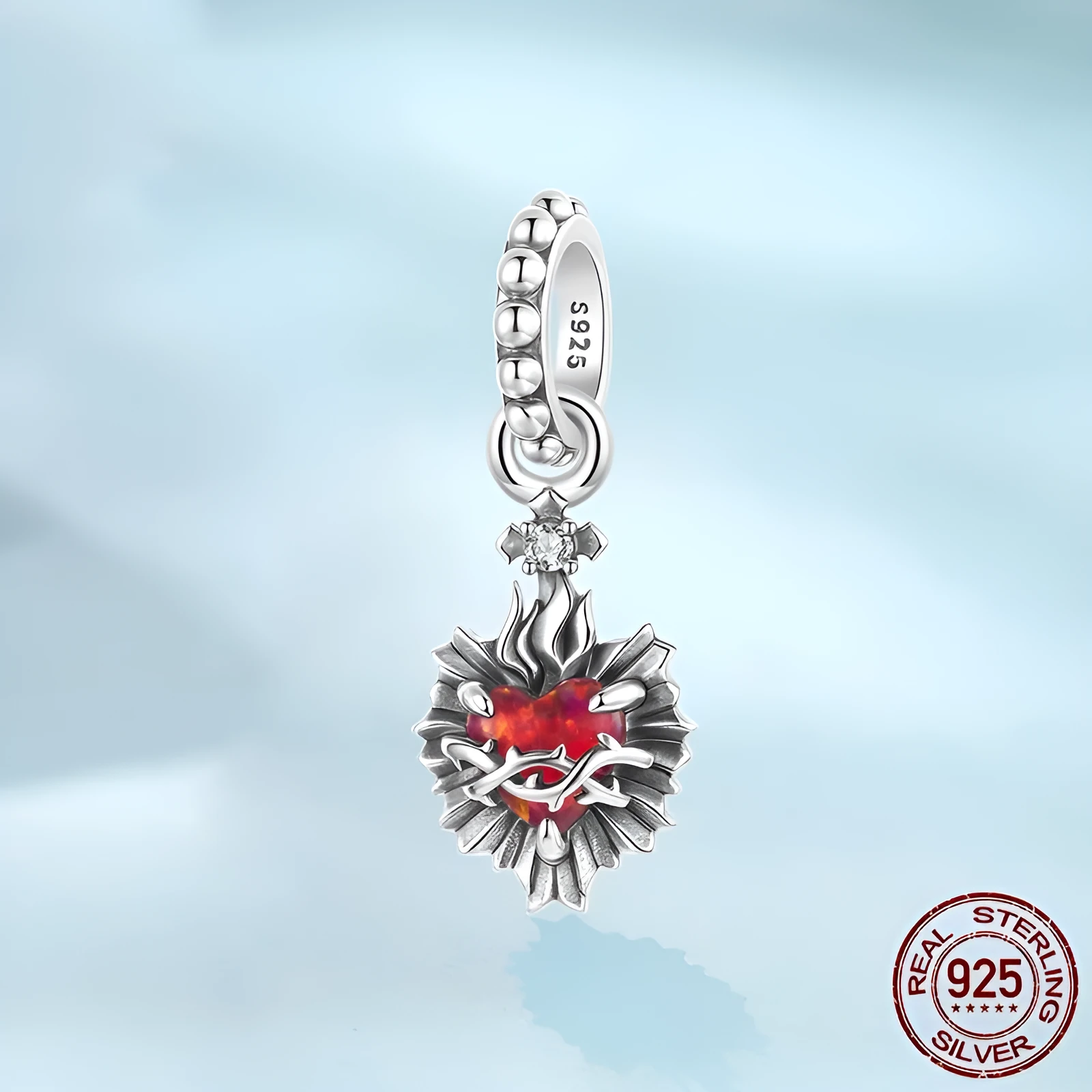 925 sterling silver vintage cross love heart pendant bead 2.3x0.9cm aperture 0.45cm