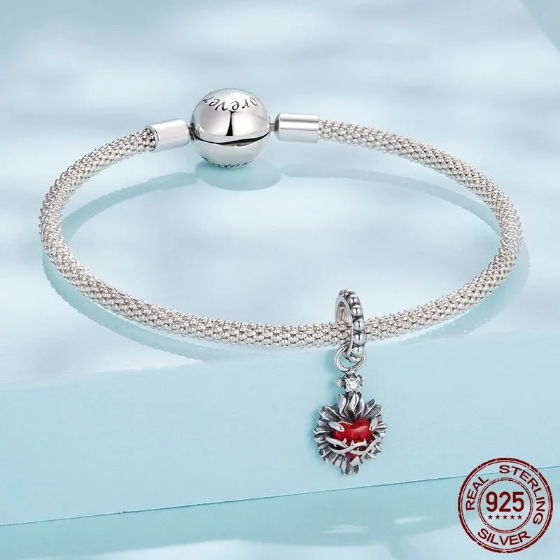 925 sterling silver vintage cross love heart pendant bead 2.3x0.9cm aperture 0.45cm