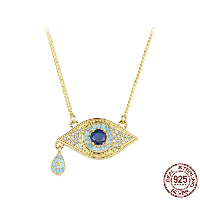 925 sterling silver devil's eye necklace in gold and silver electroplated finish with adjustable chain
